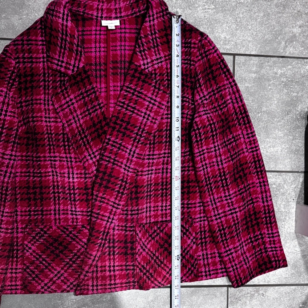 J. Jill Plaid Chenille Blazer Women XL TALL Pink‎ Black Open Front Academia $149 - Picture 7 of 10